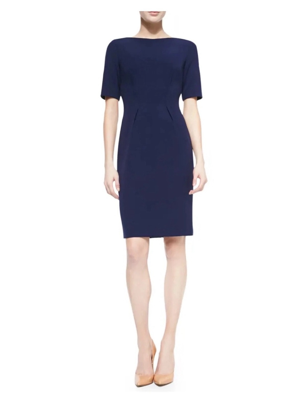 Lela Rose Navy Claire Stretch Knit Boatneck Half Sleeve Cocktail Dress